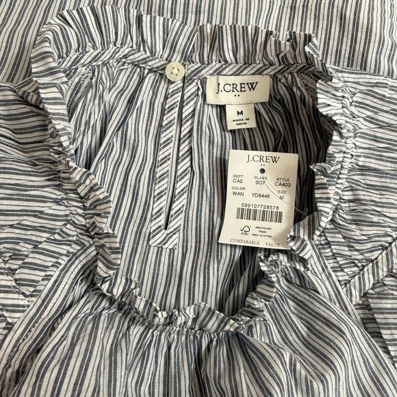 J.CREW Striped Flutter-Sleeve Top M White Antique Navy Crewneck Blouse NWT B19 - Picture 4 of 6